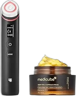 medicube K-Viral Duo for Uneven Skin Tone: Age-R Booster Pro | 6-in-1 Real Glass Glow Device and Deep Vitamin C Golden Capsule Face Moisturizer | Gifts for Her